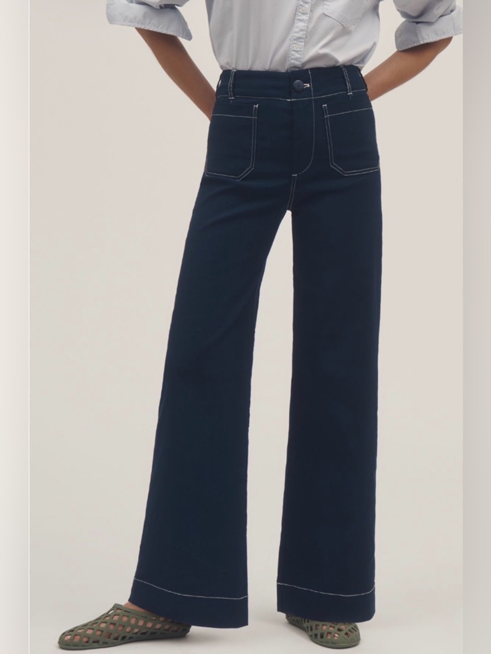 💜Maeve The Colette Contrast-Stitch Wide-Leg Pants | Size 33 - Picture 3 of 11